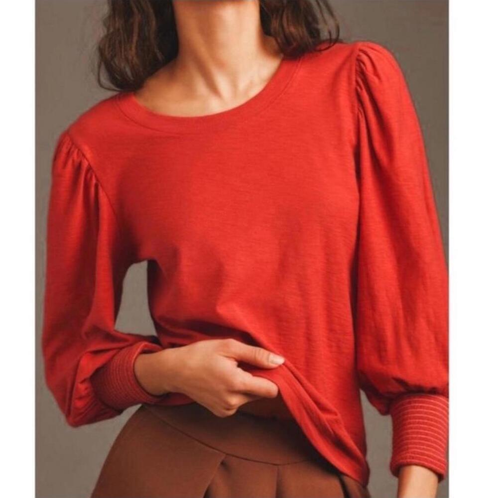 Nation LTD. Loren Peasant Tee Shirt Puff Sleeve 100% Cotton Red/Orange Womens XS
